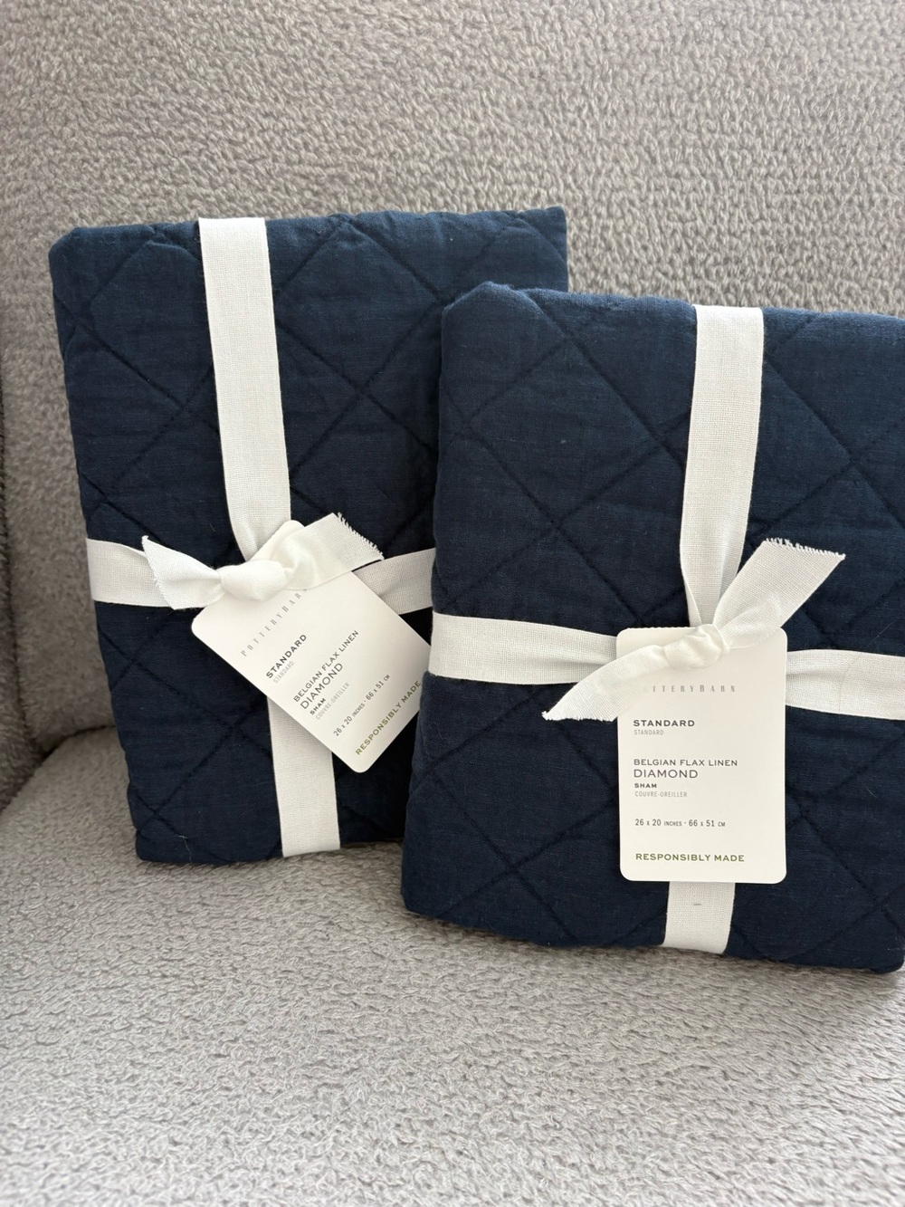 Pottery Barn standard 20 x 20 navy blue pillow shams